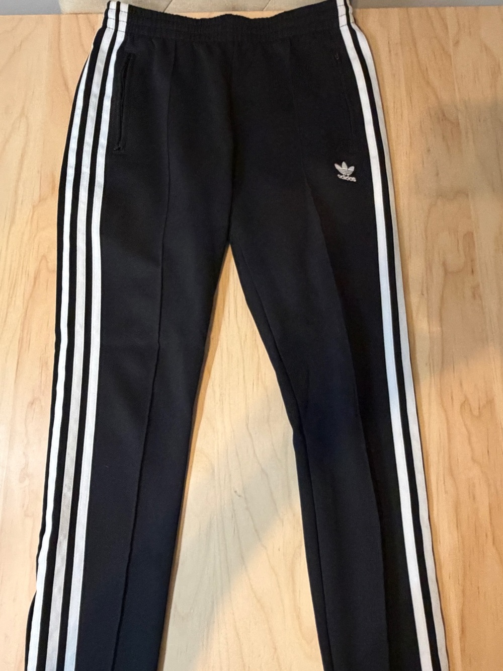 Adidas Womans Black Track Pants with White Three-Stripe Detailing